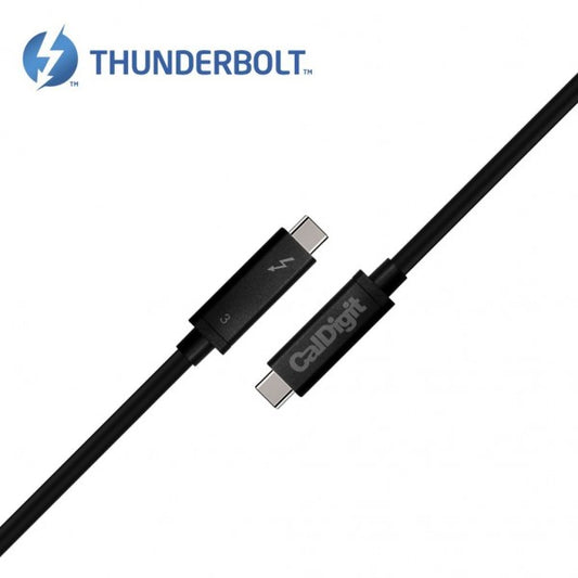 CalDigit Thunderbolt 3 cables on a white background with the Thunderbolt logo.
