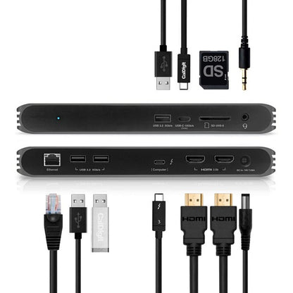 Two USB-C HDMi Docks with cables next to each port.