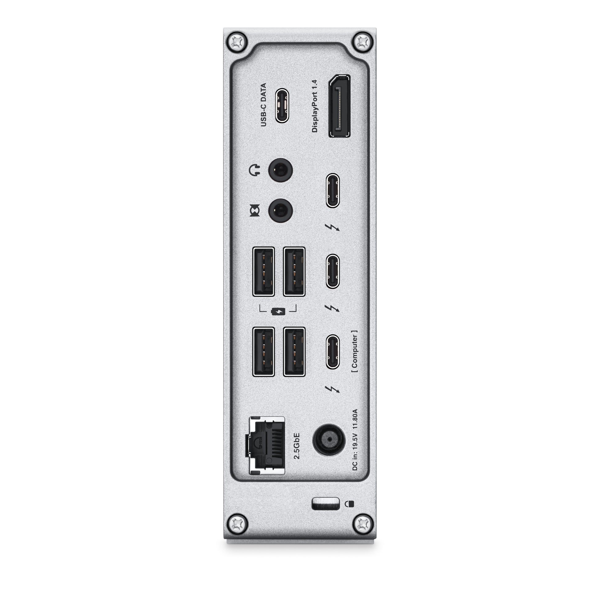 The back of a Thunderbolt 4 Pro Dock on a white background.