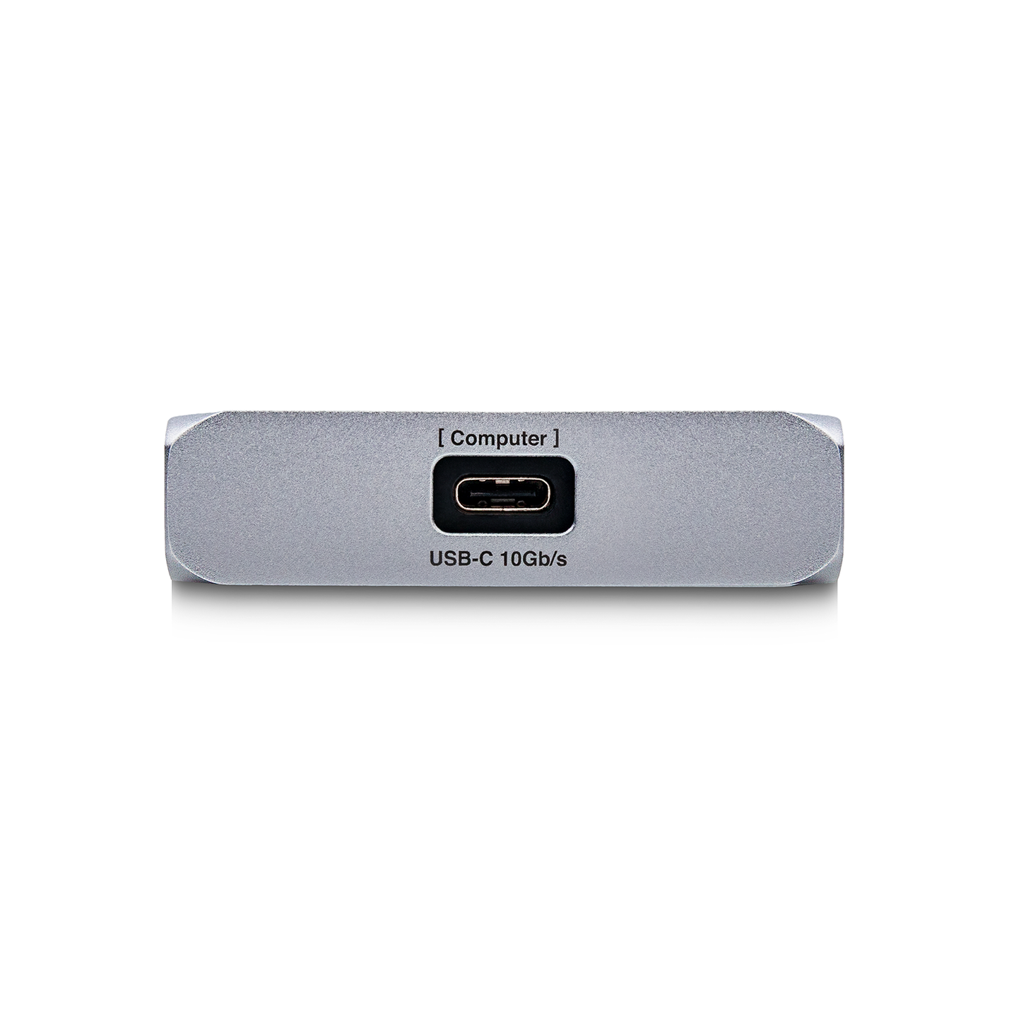 Side side view of the USB-C SOHO Dock showing the host USB-C port on a white background.
