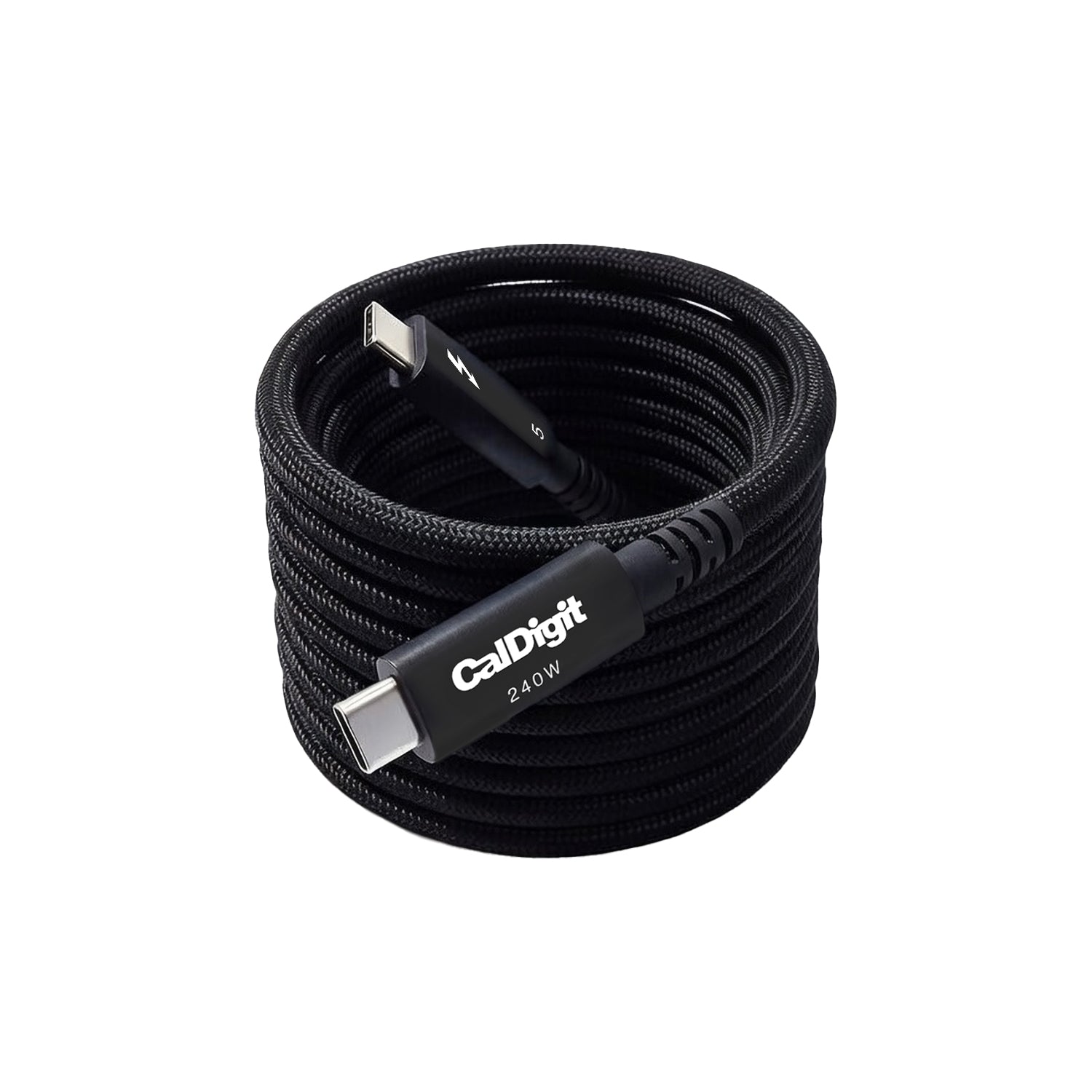A 2m CalDigit Thunderbolt 5 Pro Cable coiled up.