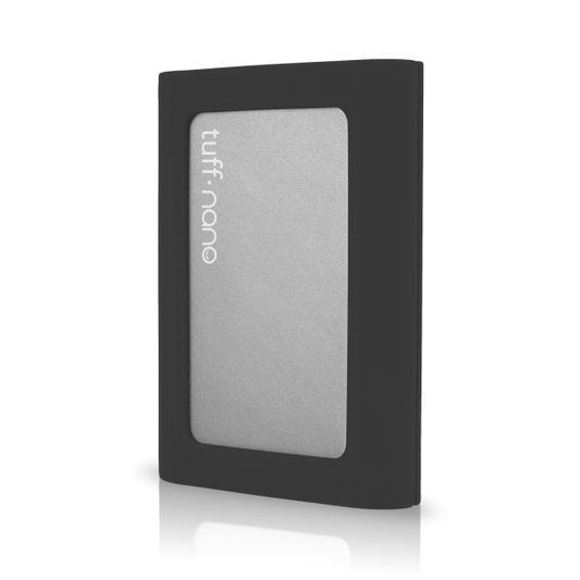 A black CalDigit Tuff nano on a white background.